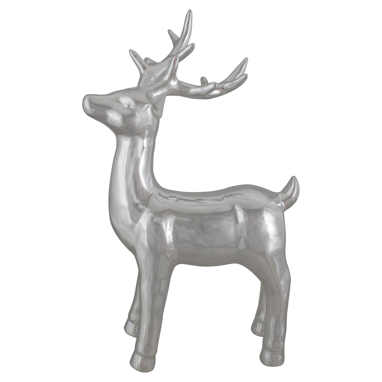 Northlight Shiny Ceramic Standing Reindeer Christmas Decoration - 14" - Silver